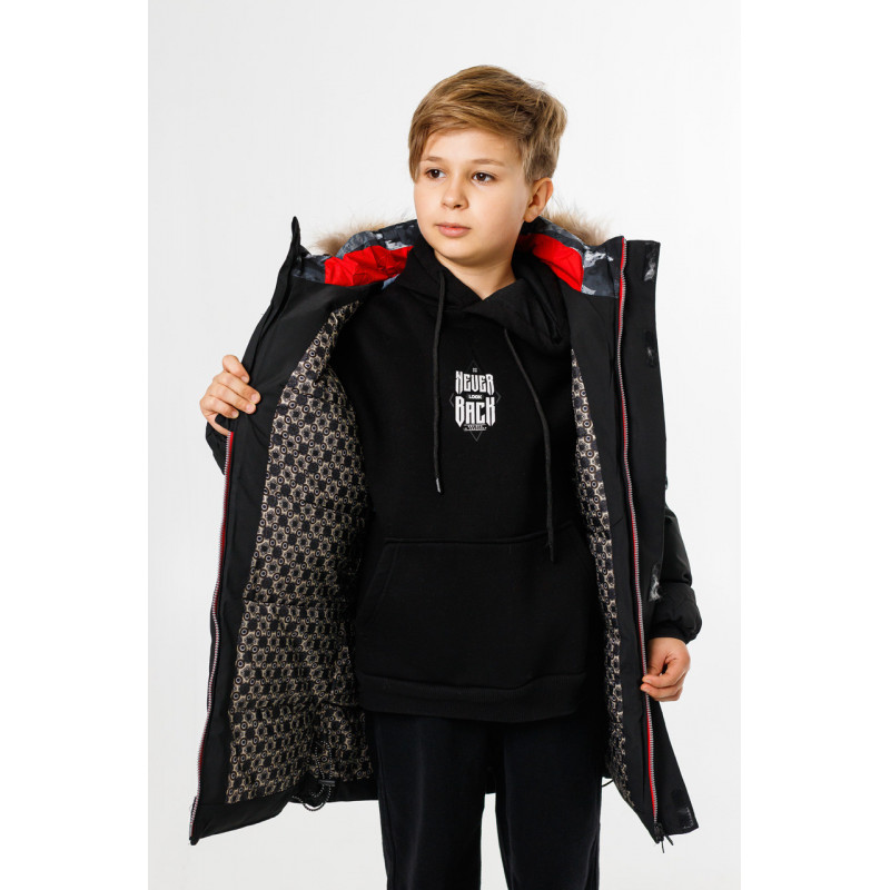 Куртка зима WKAS для мальчика 10-16 лет , Черный с красным, 146