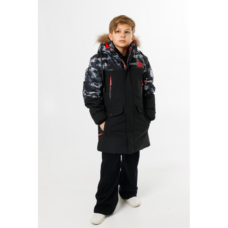 Куртка зима WKAS для мальчика 10-16 лет , Черный с красным, 146
