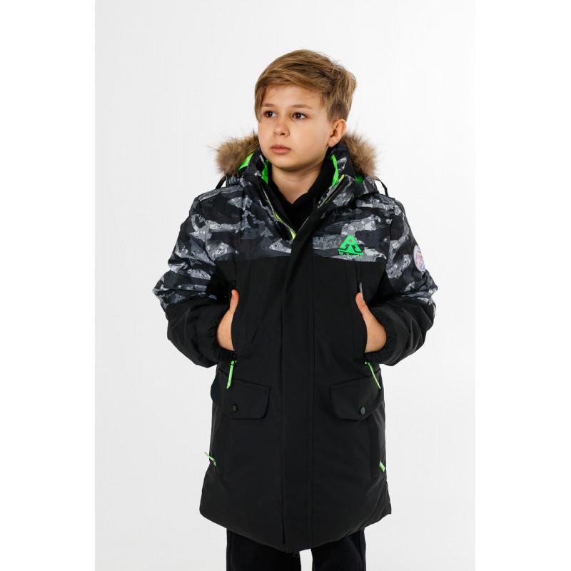 Куртка зима WKAS для мальчика 10-16 лет , Черный с салатовым, 170