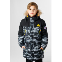 Куртка зима WKAS для мальчика 10-16 лет , Серый с желтым, 146