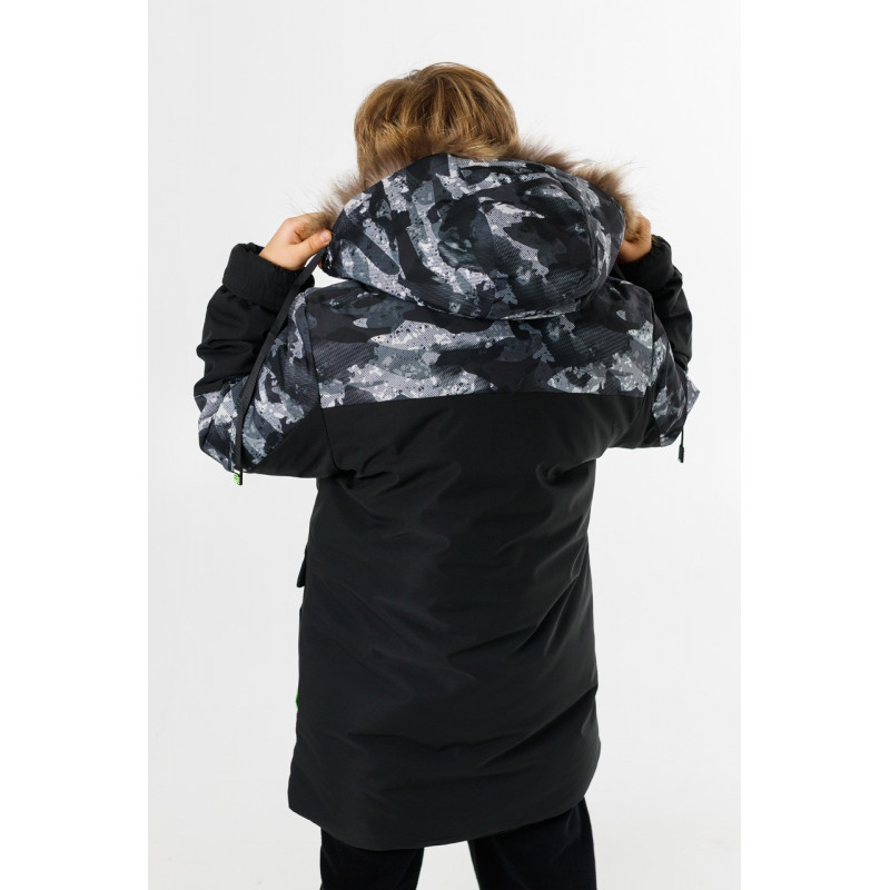 Куртка зима WKAS для мальчика 10-16 лет , Черный с салатовым, 170