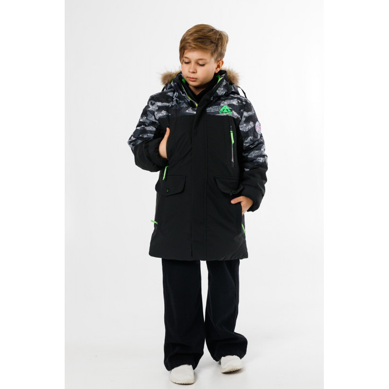 Куртка зима WKAS для мальчика 10-16 лет , Черный с салатовым, 170