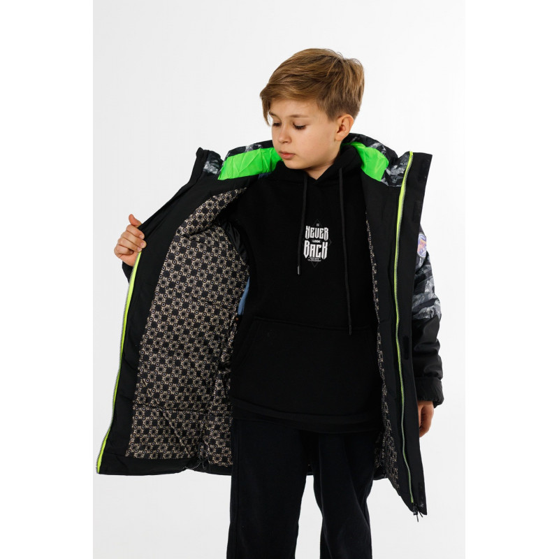 Куртка зима WKAS для мальчика 10-16 лет , Черный с салатовым, 170
