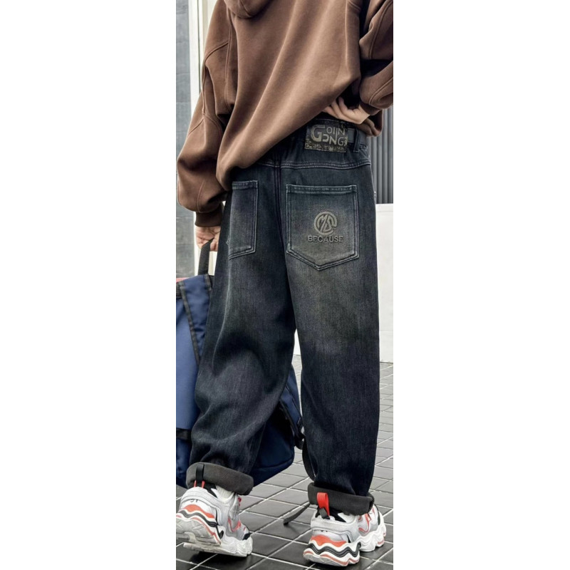 Джинсы скейтеры JDYZ теплые широкие для мальчика 11-17 лет багги на флисе , Синий 158
