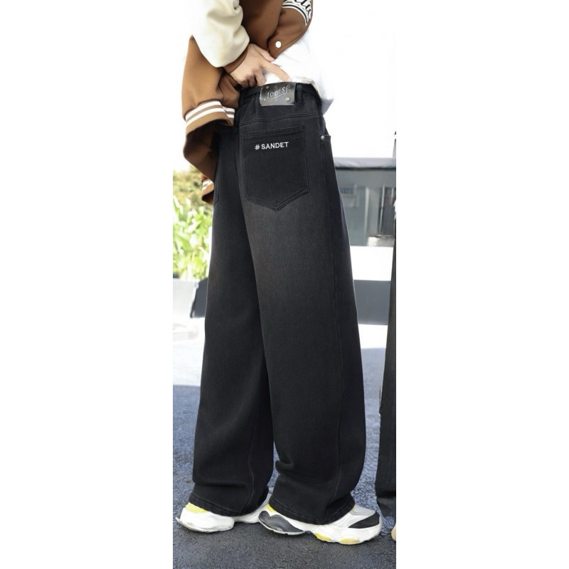 Джинсы багги Bailong теплые широкие для мальчика 11-17 лет багги на флисе , Черный 152