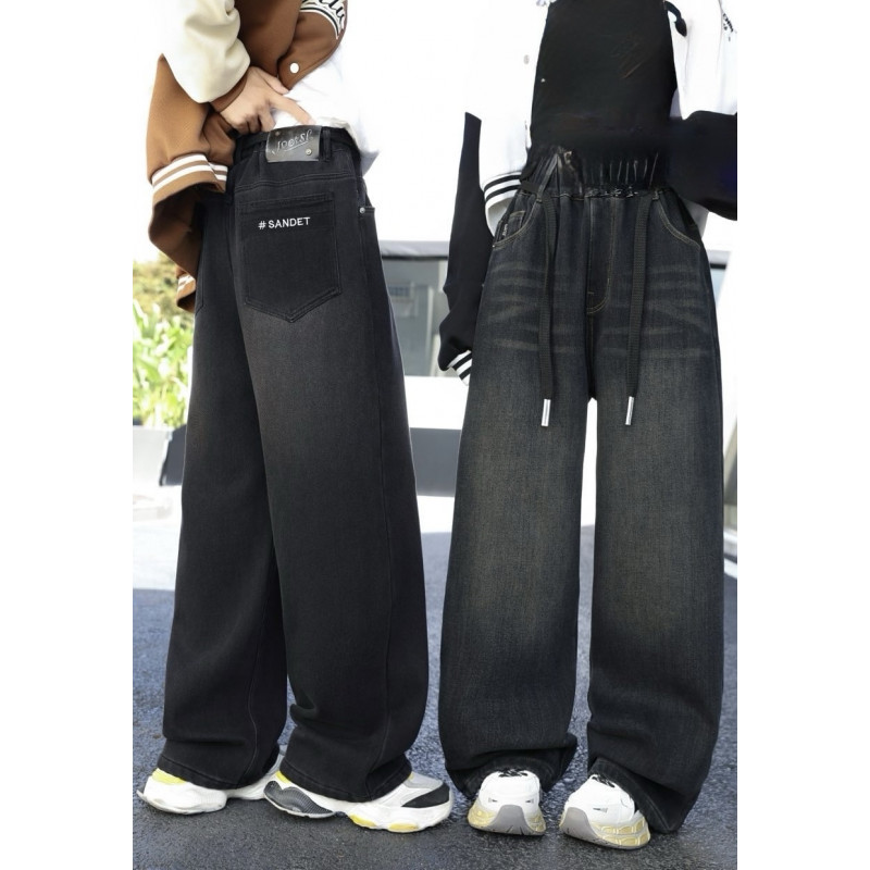 Джинсы багги Bailong теплые широкие для мальчика 11-17 лет багги на флисе , Черный 152