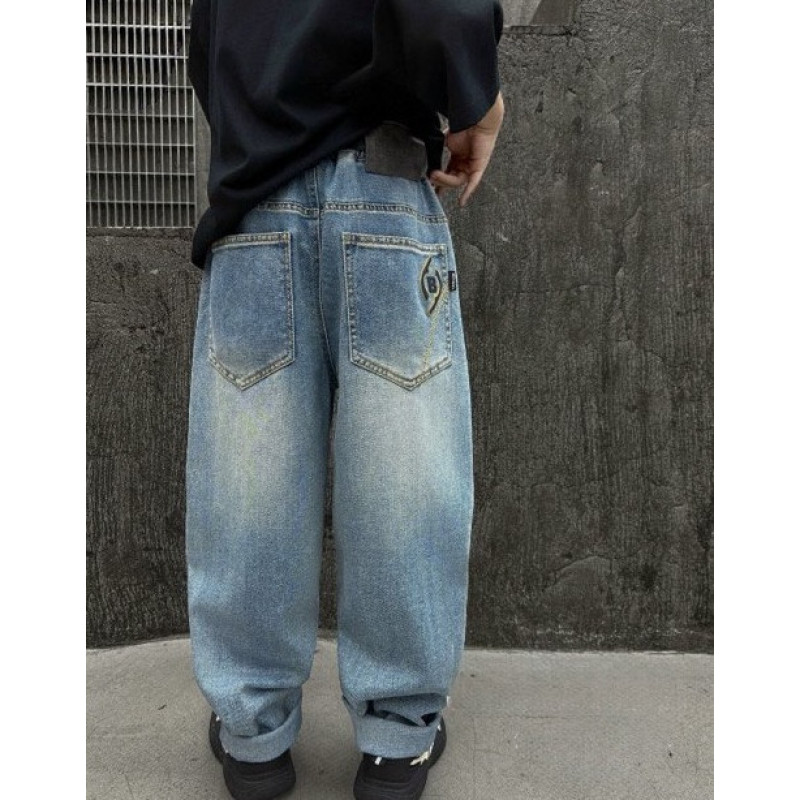 Джинсы Alder мом широкие для мальчика 7-12 лет багги , Голубой 128