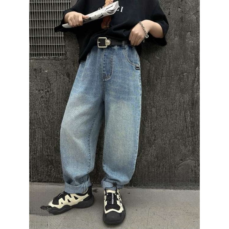 Джинсы Alder мом широкие для мальчика 7-12 лет багги , Голубой 128