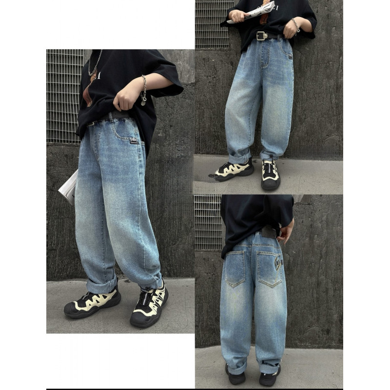 Джинсы Alder мом широкие для мальчика 7-12 лет багги , Голубой 128