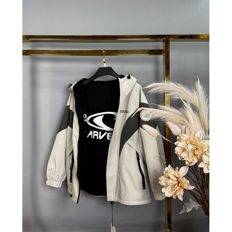 Куртка TH&TZ двухсторонняя оверсайз для мальчика 10-15 лет , Бежевый,  146