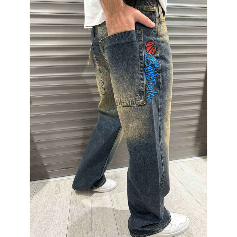 Джинсы  John Lucca мужские широкие багги принт , 29,  Темно-серый