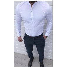 Мужская рубашка Varetti со стойкой, длинный рукав, молодежная хлопковая  , S, Белый