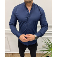 Мужская рубашка Varetti со стойкой, длинный рукав, молодежная хлопковая  , M, Темно-синий