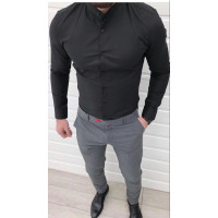 Мужская рубашка Varetti со стойкой, длинный рукав, молодежная хлопковая  , XXL, Черный