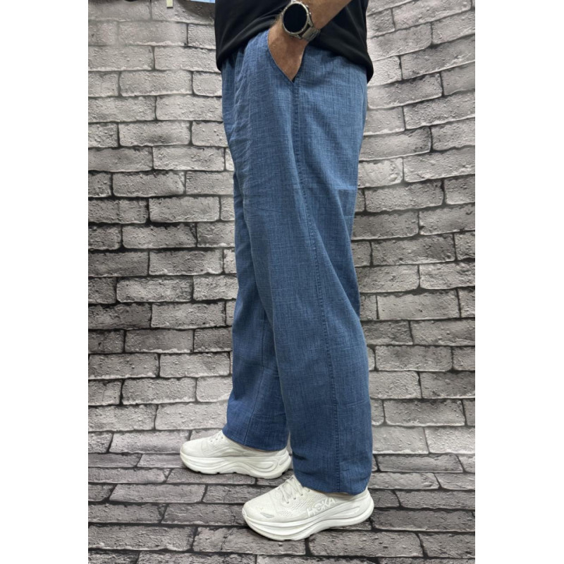 Мужские льняные брюки Ao Long — летние, хлопок, свободный крой, большие размеры, Турция , 32, Голубой