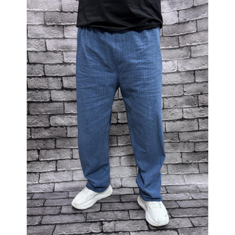 Мужские льняные брюки Ao Long — летние, хлопок, свободный крой, большие размеры, Турция , 38, Голубой