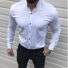 Мужская белая рубашка Varetti на чёрных кнопках, приталенная, с воротником-стойкой  , L, Белый