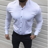 Мужская белая рубашка Varetti на чёрных кнопках, приталенная, с воротником-стойкой  , XL, Белый