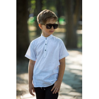 Рубашка для мальчика Varetti 6–16 лет, короткий рукав, лен с хлопком, воротник-стойка , Белый, 122