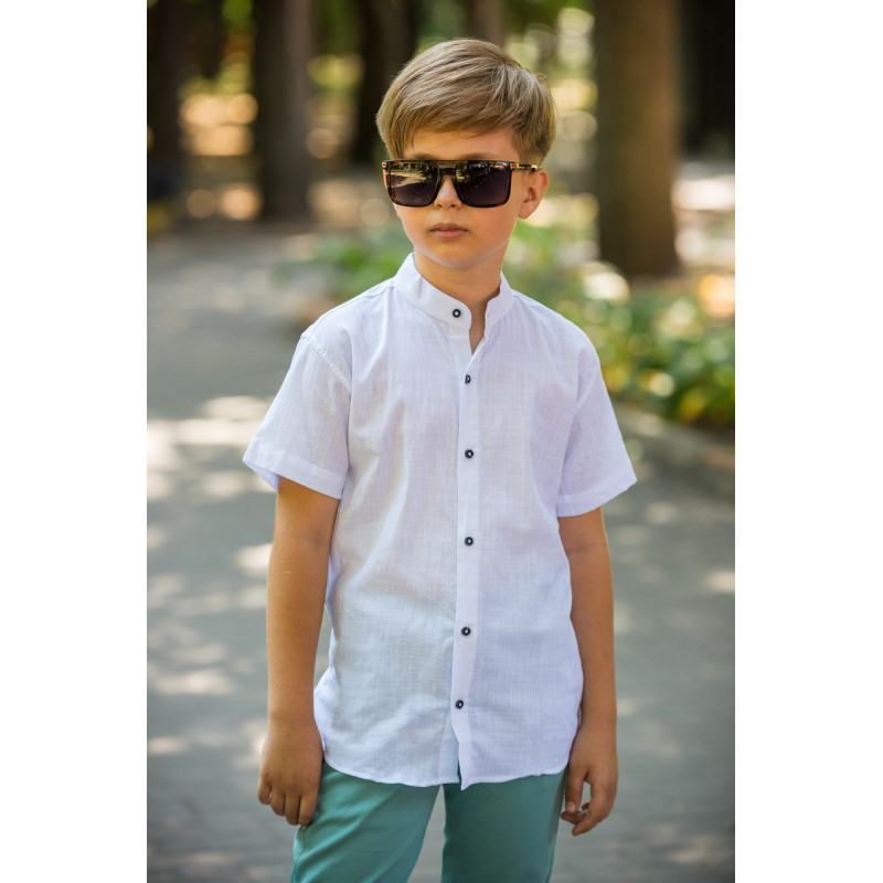 Рубашка для мальчика Varetti, лен и хлопок, короткий рукав,, Белый, 122