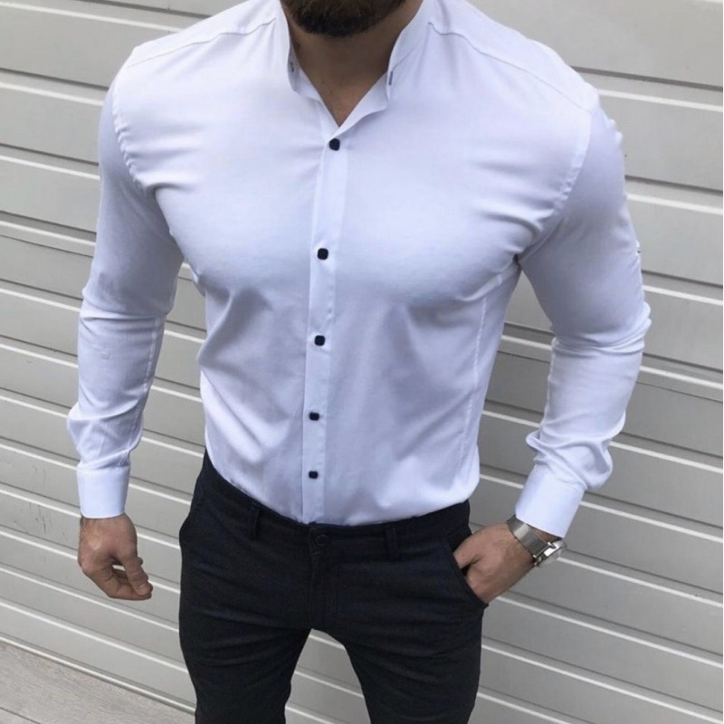 Мужская рубашка Varetti большие размеры на чёрных кнопках, с воротником-стойкой , 6XL, Черный