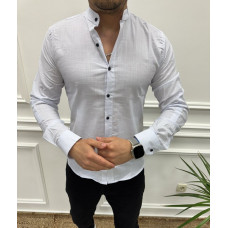 Мужская белая льняная рубашка Varetti больших размеров , с воротником-стойкой, лёгкая и дышащая  6XL, Белый