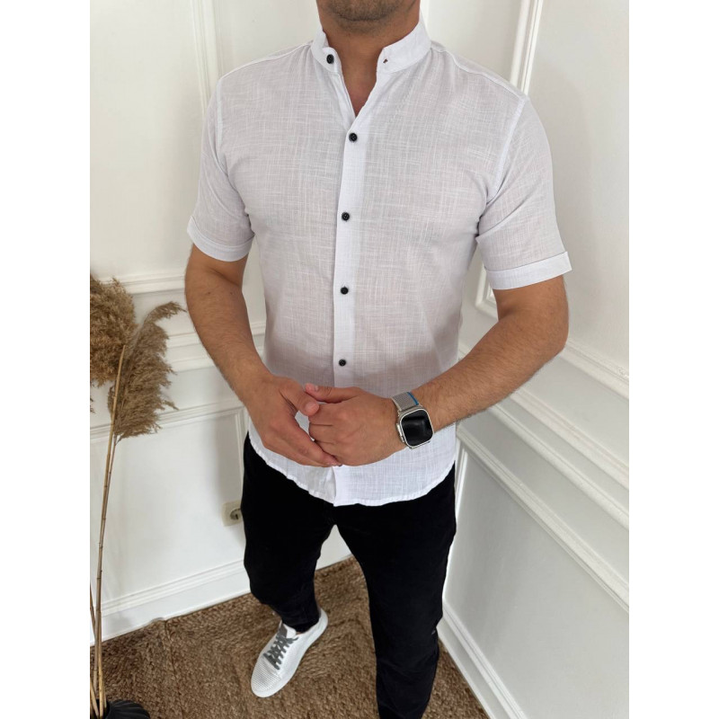 Рубашка  мужская Varetti лен с коротким рукавом S-XXL , XL, Белый