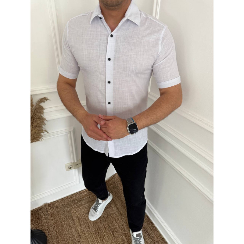 Рубашка  мужская Varetti лен с коротким рукавом , XXL, Белый