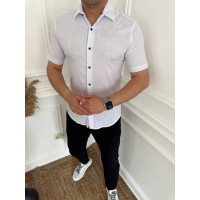 Рубашка  мужская Varetti лен с коротким рукавом , L, Белый