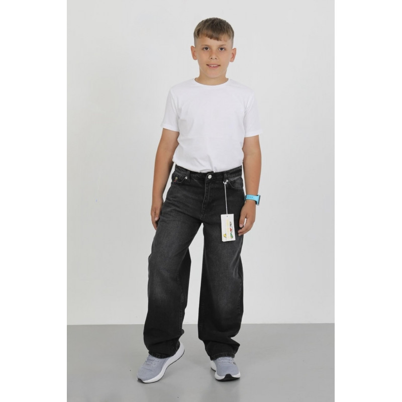 Широкие джинсы скейтеры Big Boy Willmen для мальчика подростка с принтом ,Графит 140