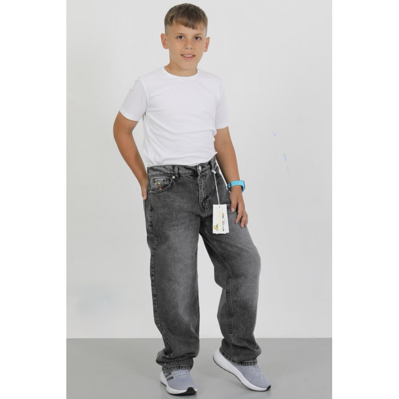 Широкие джинсы скейтеры Big Boy Willmen для мальчика подростка с принтом ,Графит 140