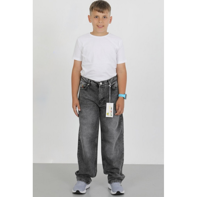 Широкие джинсы скейтеры Big Boy Willmen для мальчика подростка с принтомСерый 140