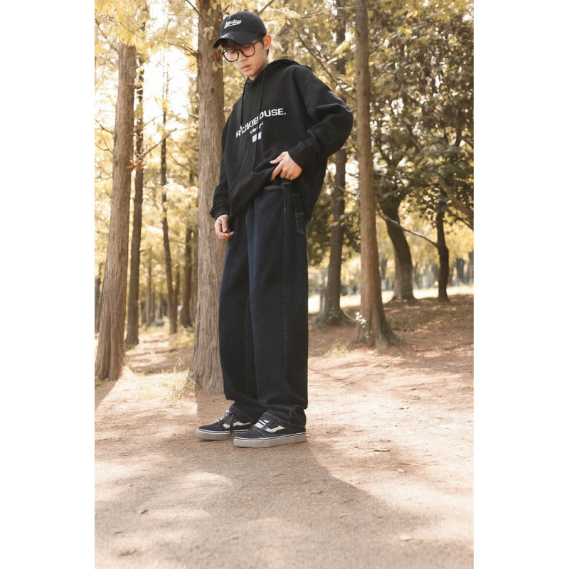 Широкие джинсы скейтеры YMT для мальчика 12–19 лет, темные, на резинке , Темно-синий 158