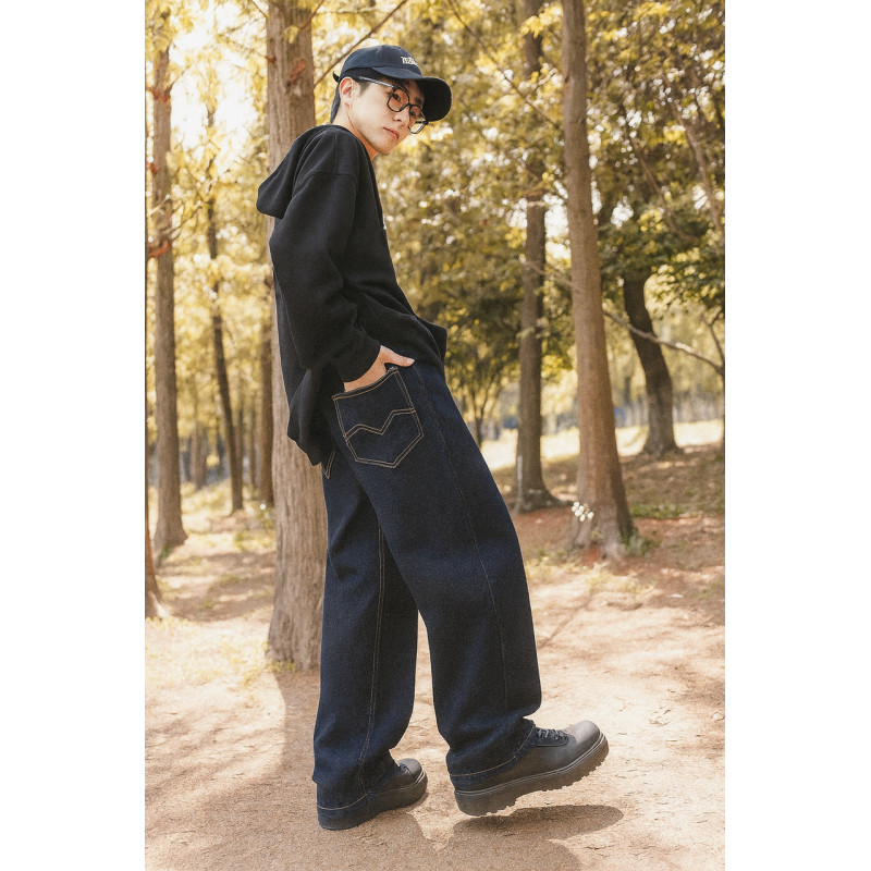 Широкие джинсы скейтеры YMT для мальчика 12–19 лет, темные, на резинке , Темно-синий 158