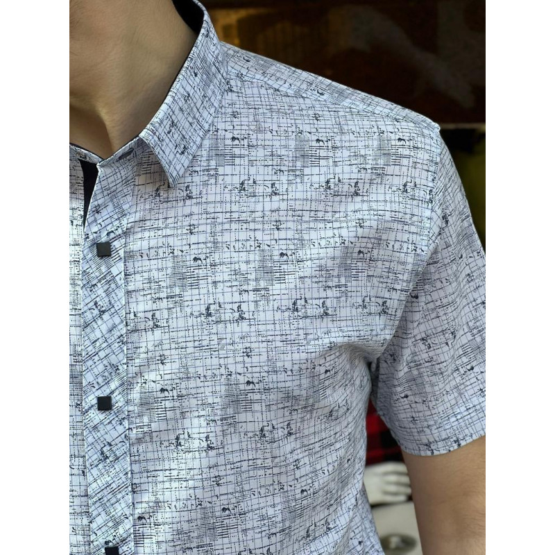 Мужская рубашка Vip Stendo с коротким рукавом, хлопковая, Турция , M, Белый