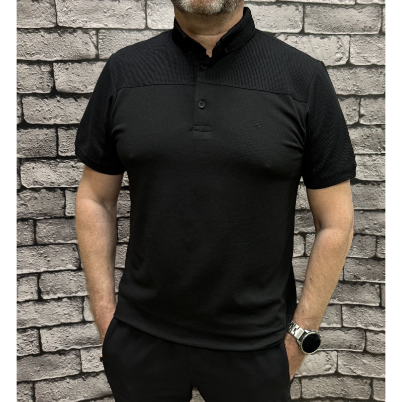 Мужская футболка поло Calpoly с воротником, комбинированная ткань, хлопок с лайкрой, Турция,, 4XL,Черный