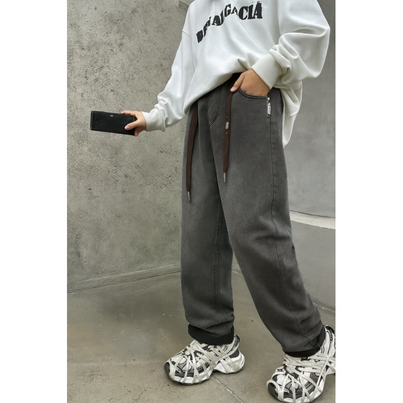 Широкие джинсы мом NLYB для мальчика подростка 140–164 см , Серый 164