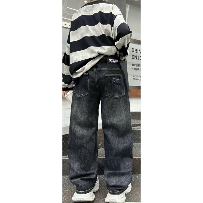 Широкие джинсы скейтеры NLYB для мальчика подростка с поясом на резинке baggy 10–16 лет , Синий 160