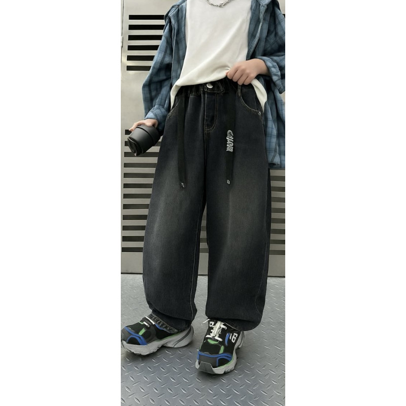 Широкие джинсы скейтеры NLYB baggy для мальчика 7–12 лет — пояс на резинке , Синий 122