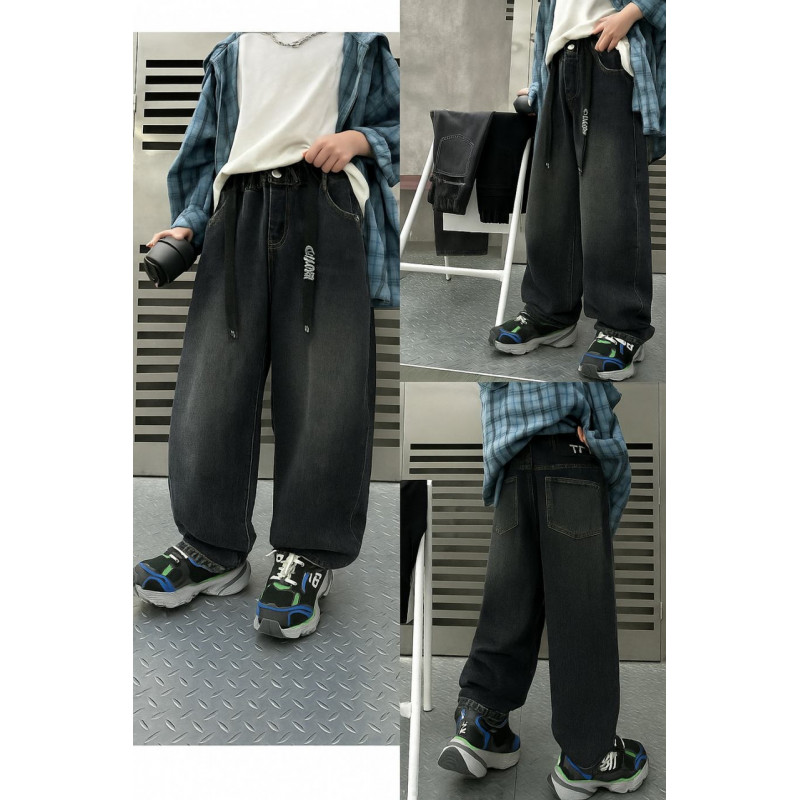 Широкие джинсы скейтеры NLYB baggy для мальчика 7–12 лет — пояс на резинке , Синий 122