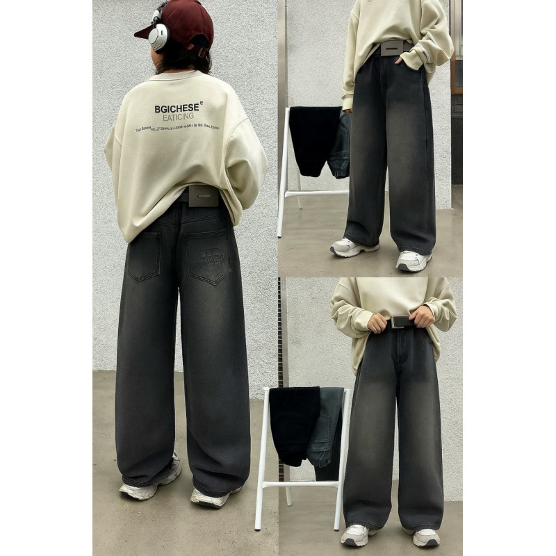 Широкие джинсы скейтеры NLYB baggy для мальчика 8–12 лет — пояс на резинке , Серый 128