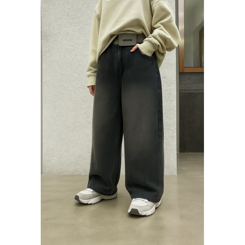 Широкие джинсы скейтеры NLYB baggy для мальчика 8–12 лет — пояс на резинке , Серый 128