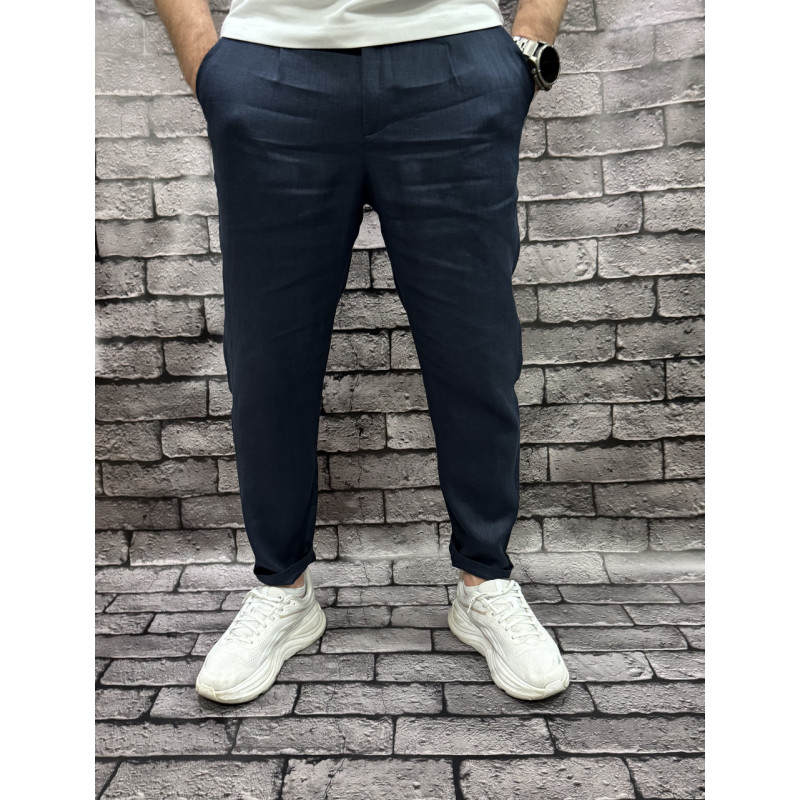 Льняные брюки бананы MOM Bromley Турция — молодёжные, укороченные с подкатами , 36, Черный