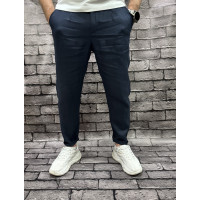 Льняные брюки бананы MOM Bromley Турция — молодёжные, укороченные с подкатами , 31, Синий