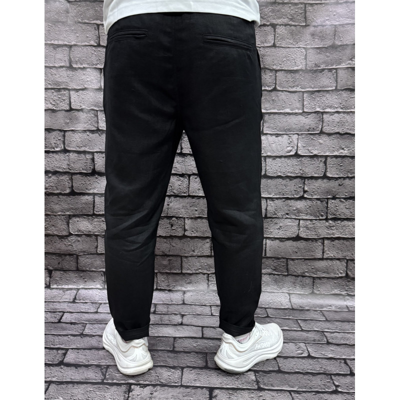 Льняные брюки бананы MOM Bromley Турция — молодёжные, укороченные с подкатами , 30, Черный