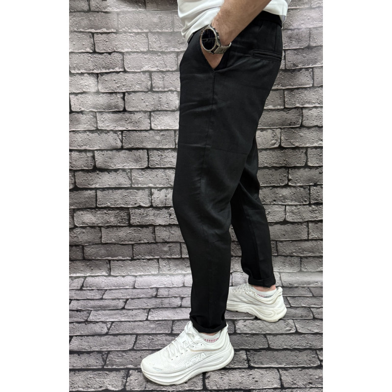 Льняные брюки бананы MOM Bromley Турция — молодёжные, укороченные с подкатами , 31, Черный