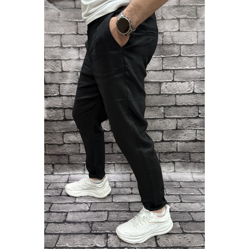 Льняные брюки бананы MOM Bromley Турция — молодёжные, укороченные с подкатами , 33, Черный