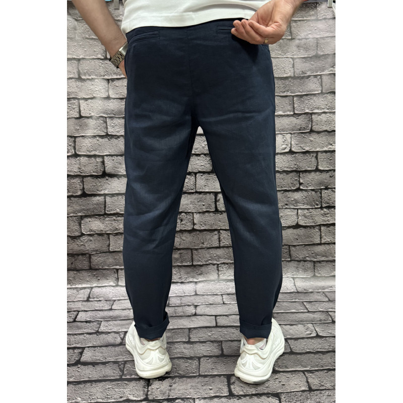 Льняные брюки бананы MOM Bromley Турция — молодёжные, укороченные с подкатами , 30, Синий