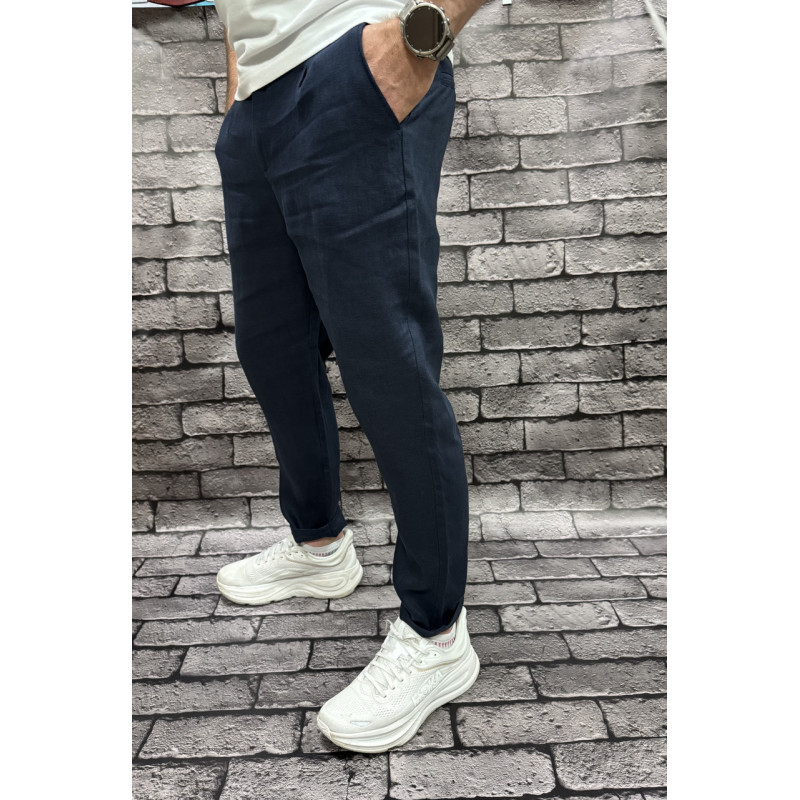 Льняные брюки бананы MOM Bromley Турция — молодёжные, укороченные с подкатами , 29, Синий