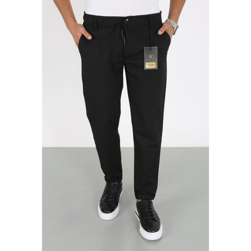 Мужские брюки бананы Willmen Турция — коттон, укороченные с подкатами, стиль MOM арт.2425, 38, Черный